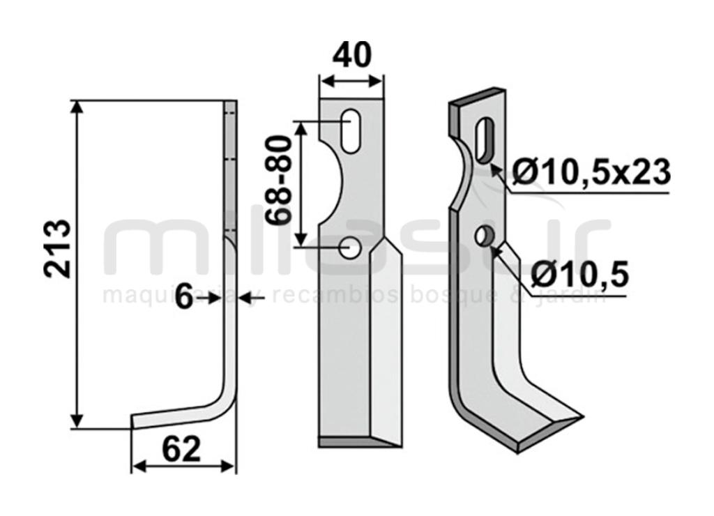 LÂMINA DE ENXADA MOTOR UNIVERSAL 213X62 ESQUERDA - foto 1