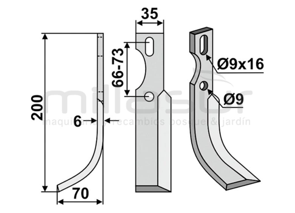 LÂMINA DE ENXADA MOTOR UNIVERSAL 200X70 ESQUERDA - foto 1