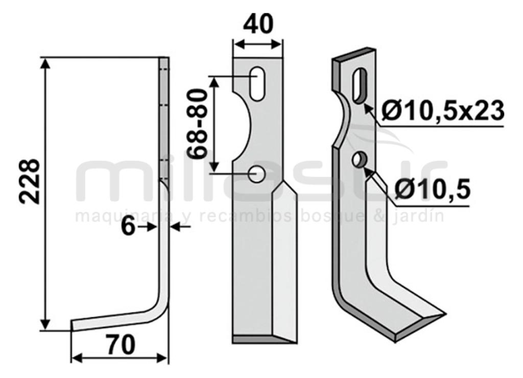 LÂMINA DE ENXADA MOTOR UNIVERSAL 228X70 ESQUERDA - foto 1