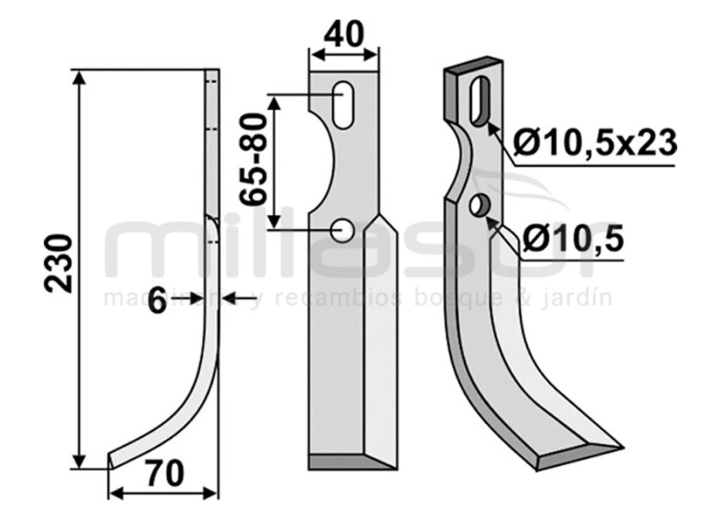 LÂMINA DE ENXADA MOTOR UNIVERSAL 230X70 ESQUERDA - foto 1