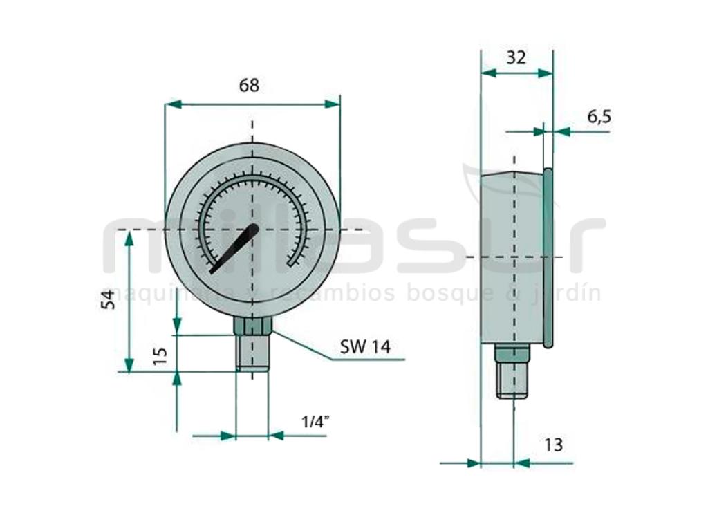 MANÓMETRO DE GLICERINA 100BAR PAINEL Ø63MM - foto 1